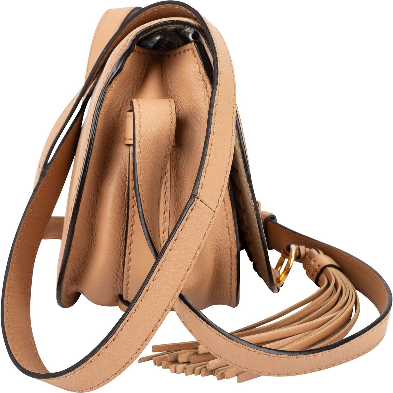 Chloé Chloé Grained Calfskin Marcie Small Saddle Crossbody Bag Beige