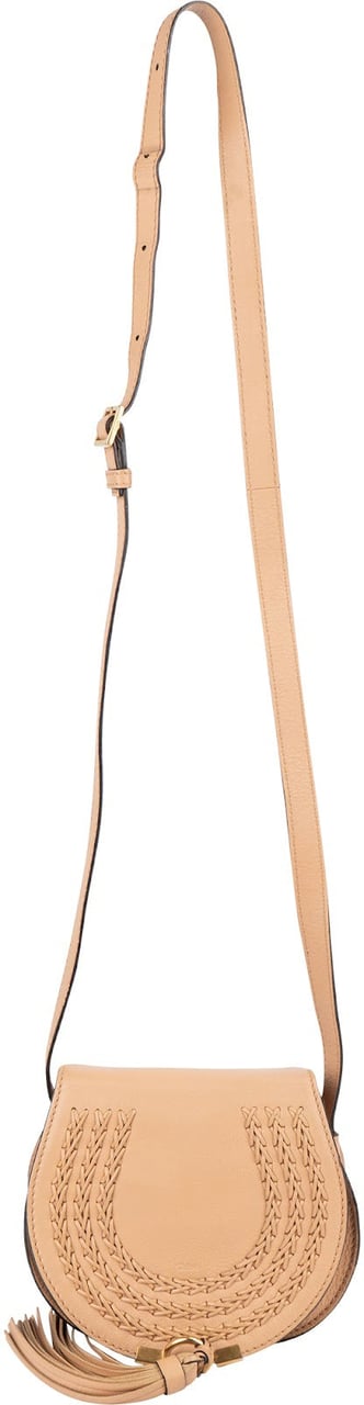 Chloé Chloé Grained Calfskin Marcie Small Saddle Crossbody Bag Beige