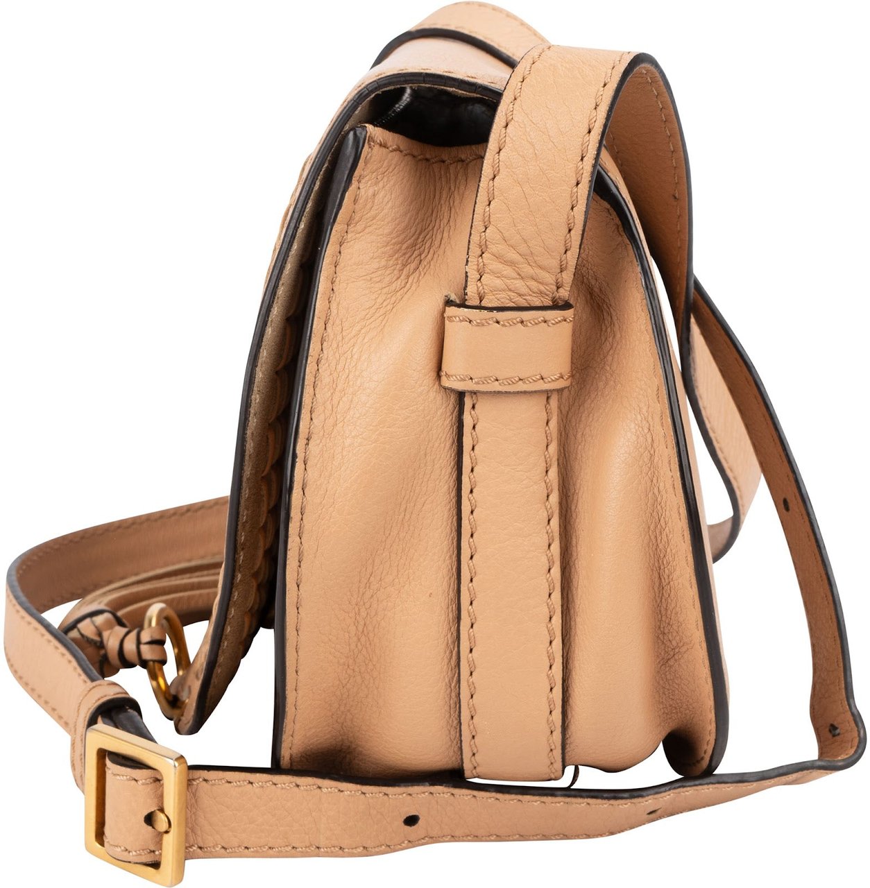 Chloé Chloé Grained Calfskin Marcie Small Saddle Crossbody Bag Beige