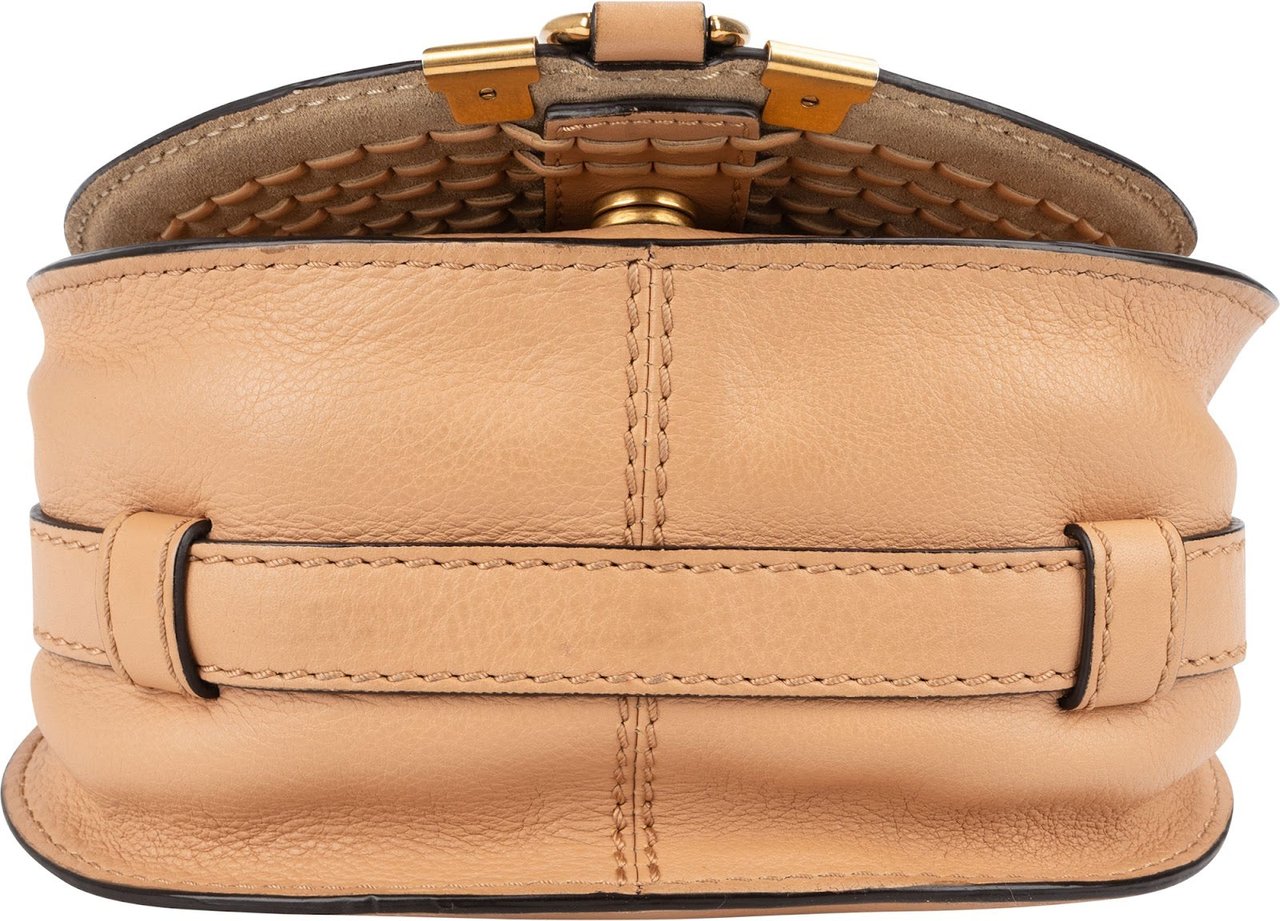 Chloé Chloé Grained Calfskin Marcie Small Saddle Crossbody Bag Beige