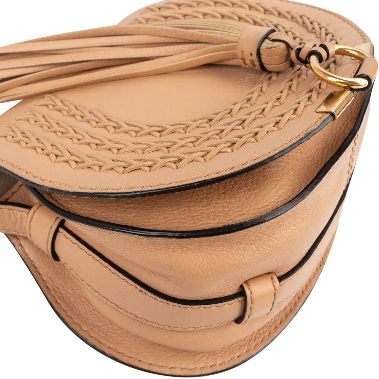 Chloé Chloé Grained Calfskin Marcie Small Saddle Crossbody Bag Beige