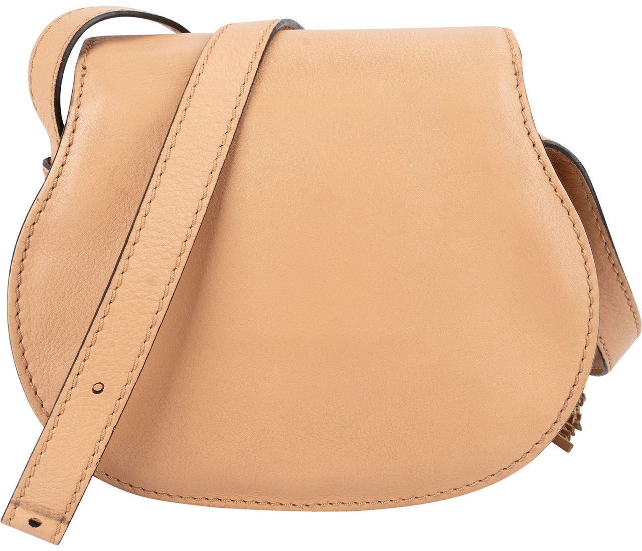 Chloé Chloé Grained Calfskin Marcie Small Saddle Crossbody Bag Beige