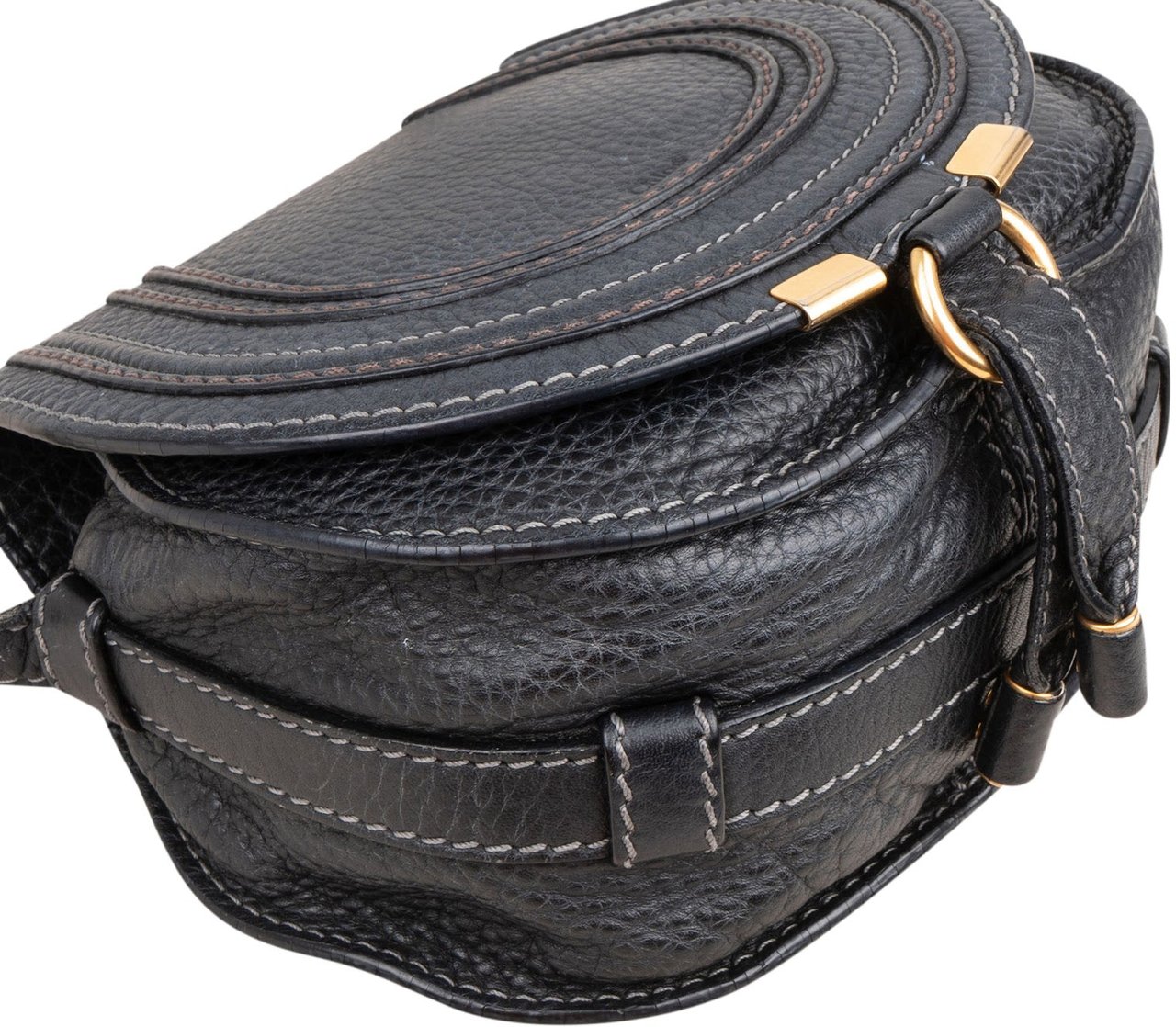 Chloé Chloé Grained Calfskin Marcie Small Saddle Crossbody Bag Zwart