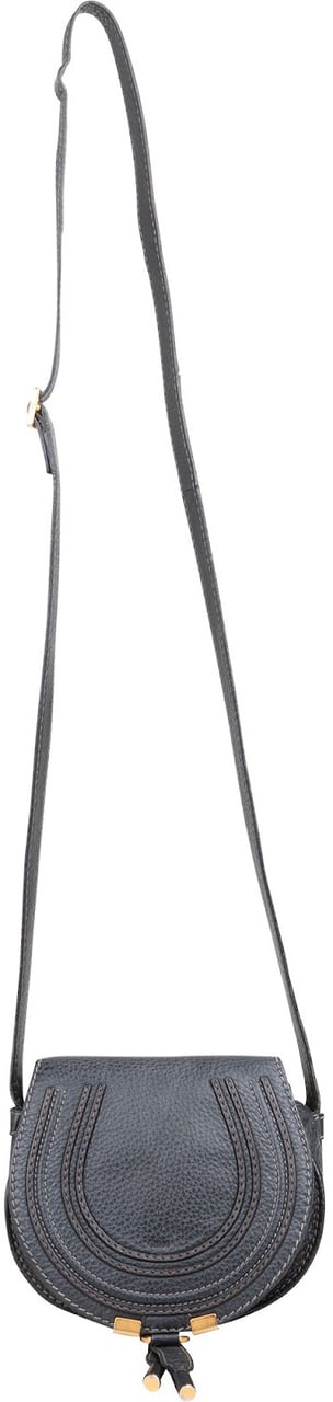 Chloé Chloé Grained Calfskin Marcie Small Saddle Crossbody Bag Zwart