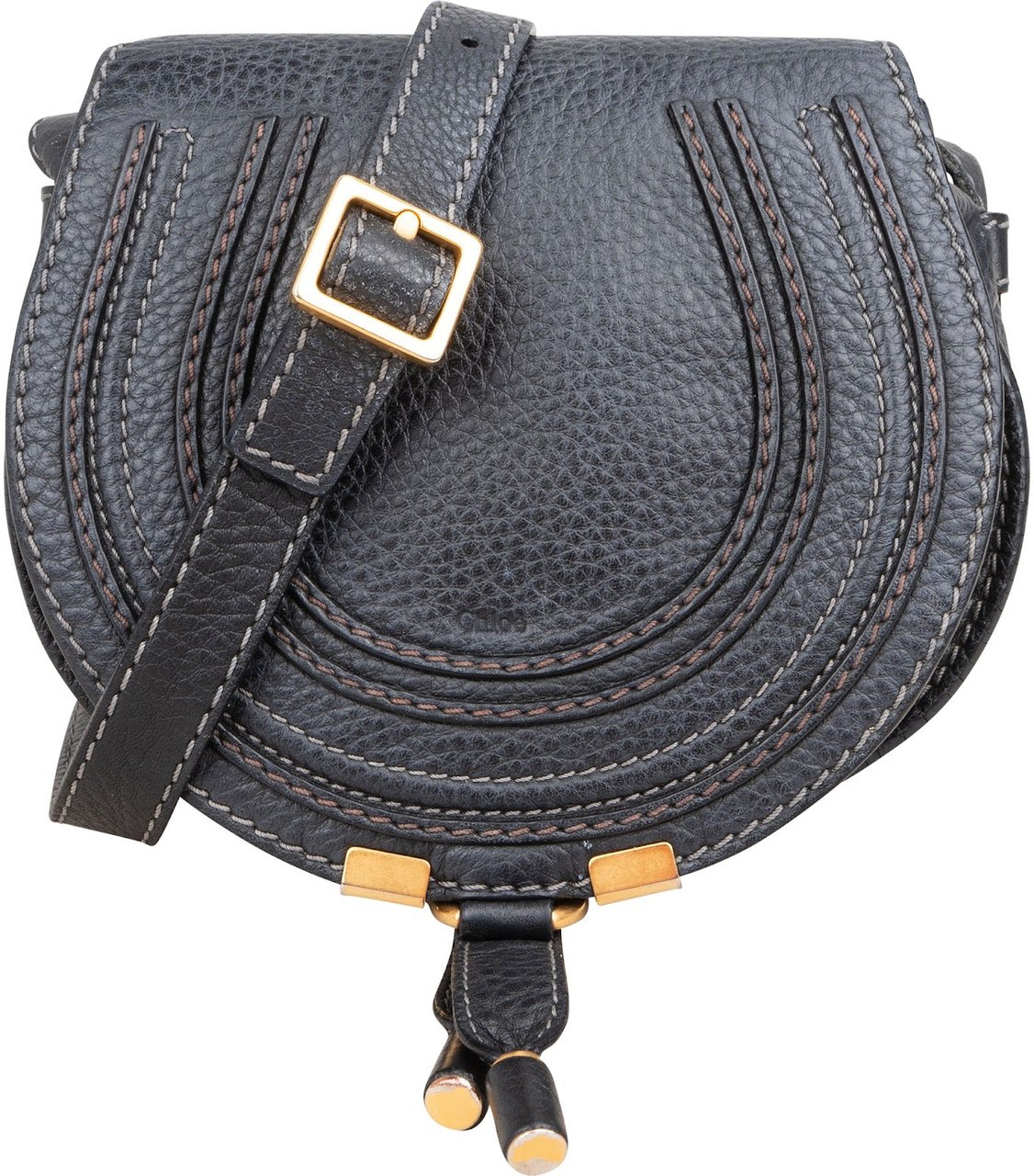 Chloé Chloé Grained Calfskin Marcie Small Saddle Crossbody Bag Zwart