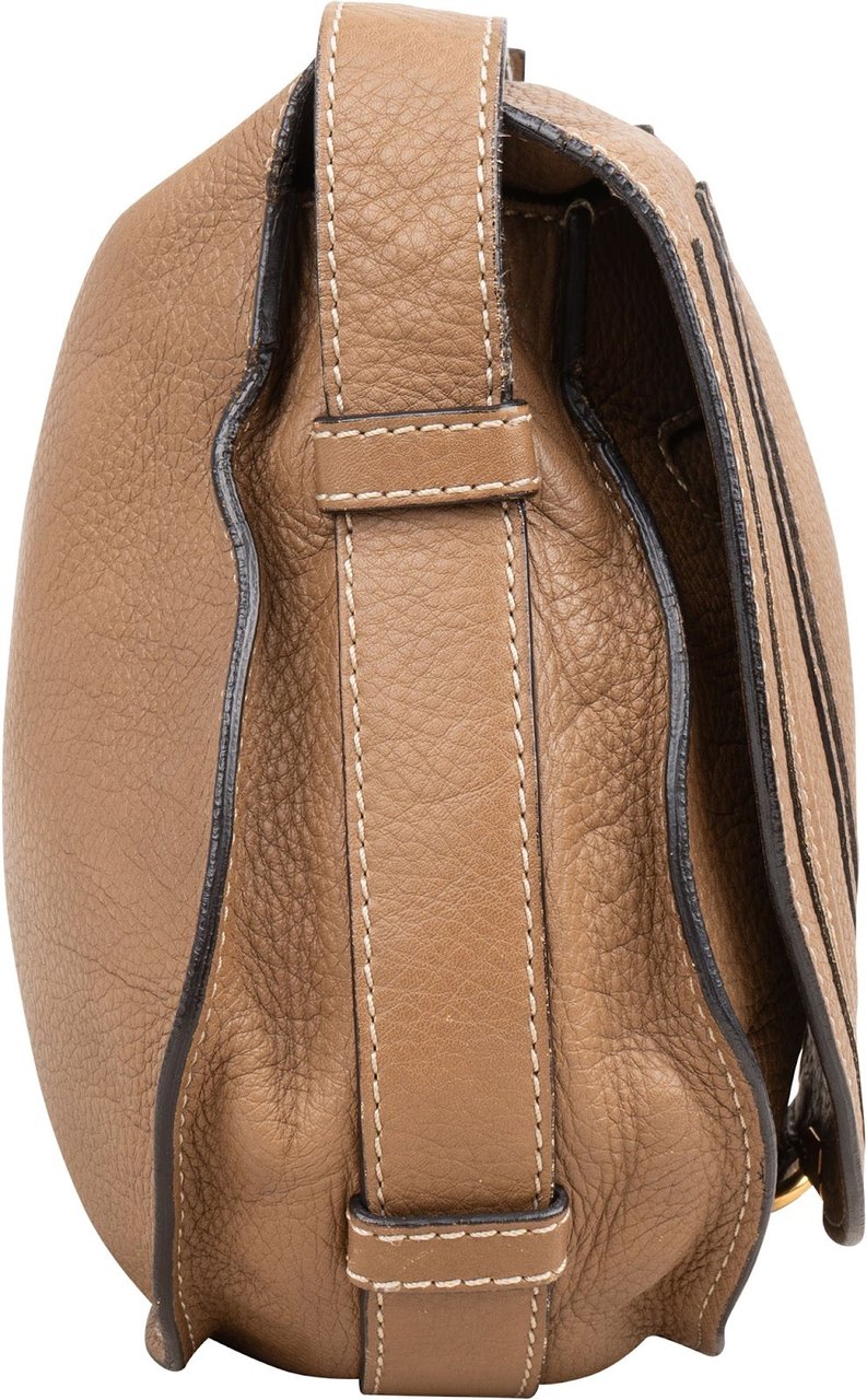 Chloé Chloé Grained Calfskin Marcie Saddle Crossbody Bag Bruin