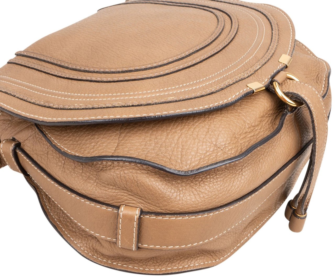 Chloé Chloé Grained Calfskin Marcie Saddle Crossbody Bag Bruin
