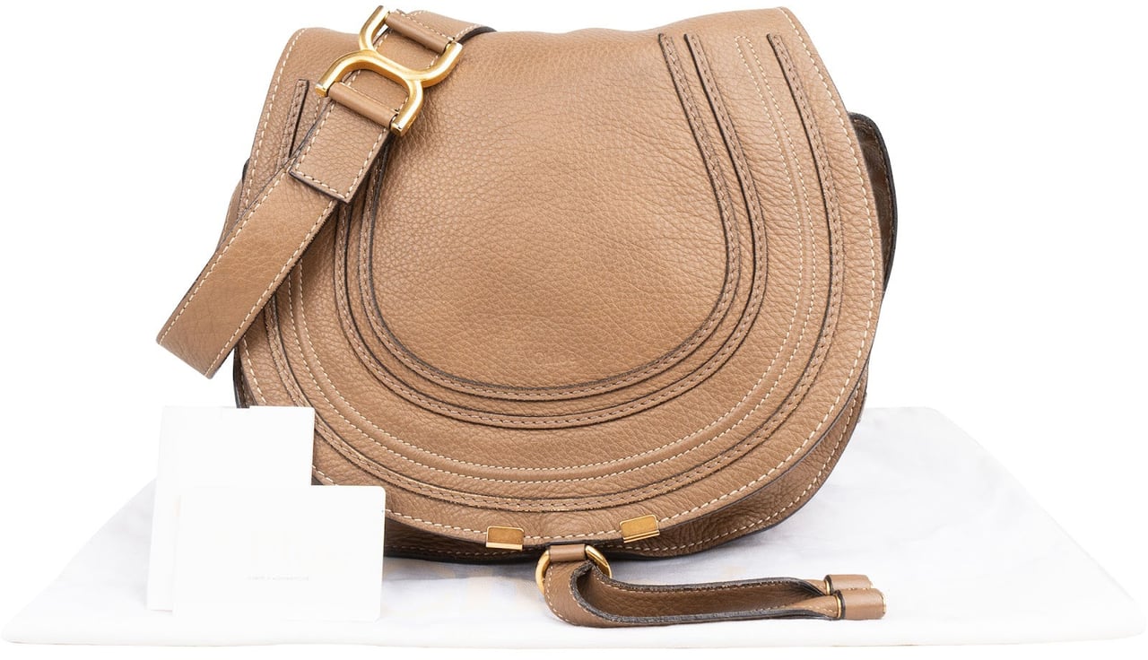 Chloé Chloé Grained Calfskin Marcie Saddle Crossbody Bag Bruin