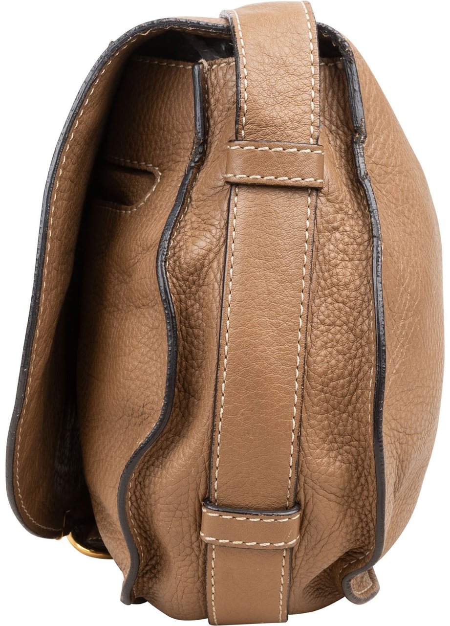 Chloé Chloé Grained Calfskin Marcie Saddle Crossbody Bag Bruin