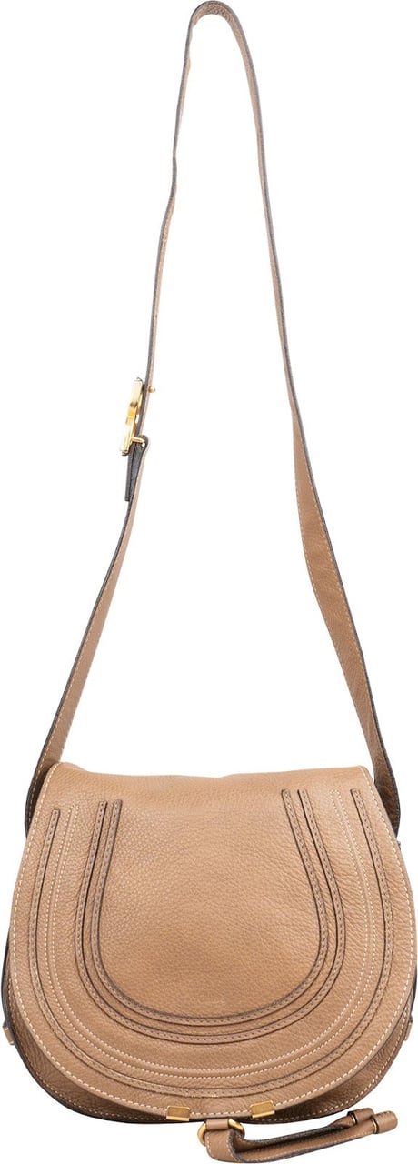 Chloé Chloé Grained Calfskin Marcie Saddle Crossbody Bag Bruin
