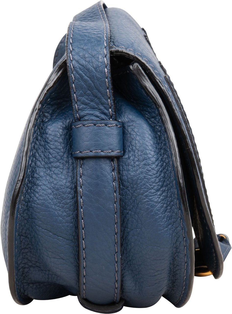 Chloé Chloé Grained Calfskin Marcie Small Saddle Crossbody Bag Blauw