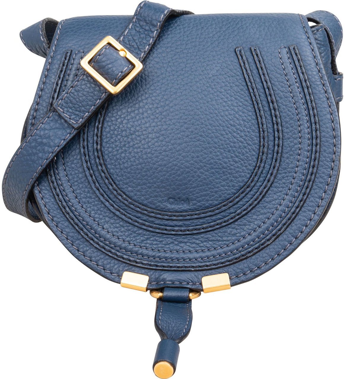 Chloé Chloé Grained Calfskin Marcie Small Saddle Crossbody Bag Blauw