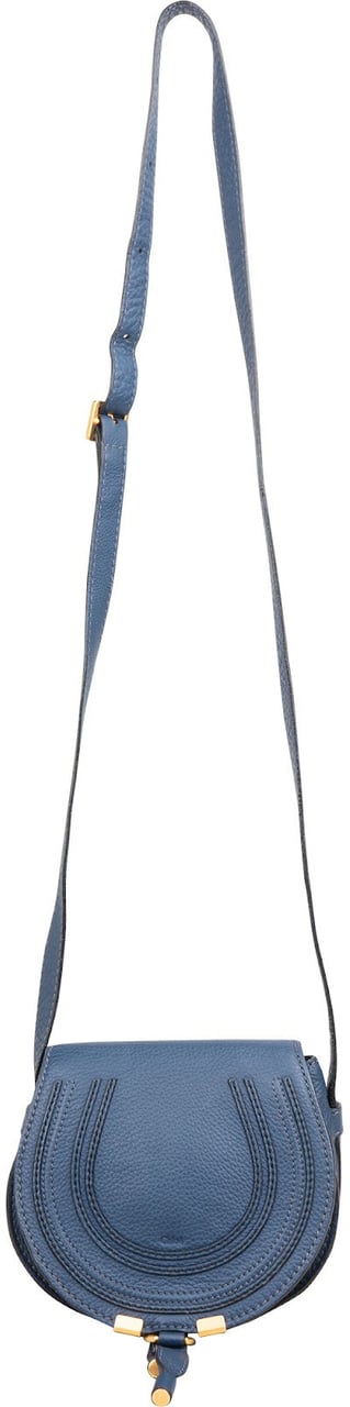 Chloé Chloé Grained Calfskin Marcie Small Saddle Crossbody Bag Blauw