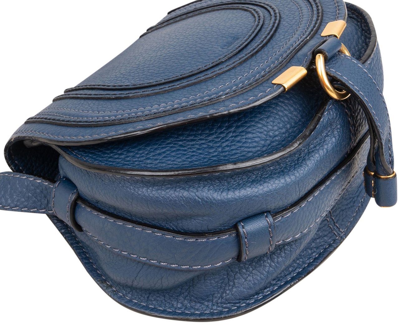 Chloé Chloé Grained Calfskin Marcie Small Saddle Crossbody Bag Blauw