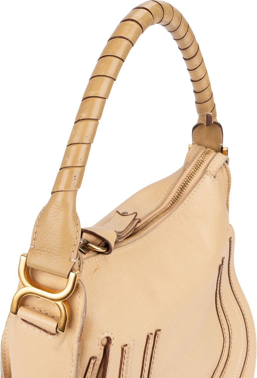 Chloé Chloé Leather Marcie Hobo Shoulder Bag Beige