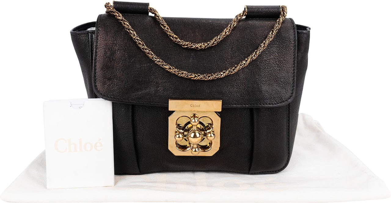 Chloé Chloé Black Leather Elsie Turnlock Crossbody Bag Zwart