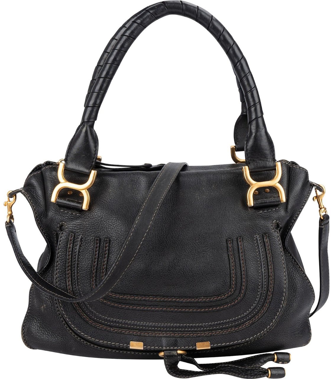 Chloé Grained Leather Marcie Hobo Handbag Zwart