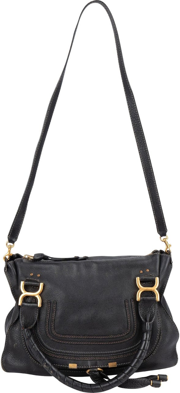 Chloé Grained Leather Marcie Hobo Handbag Zwart