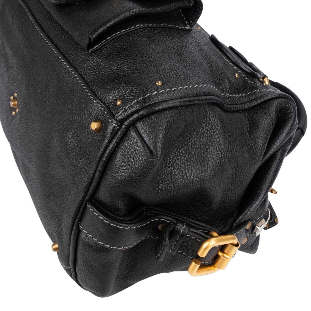 Chloé Chloé Pebbled Leather Studded Paddington Satchel Handbag Zwart