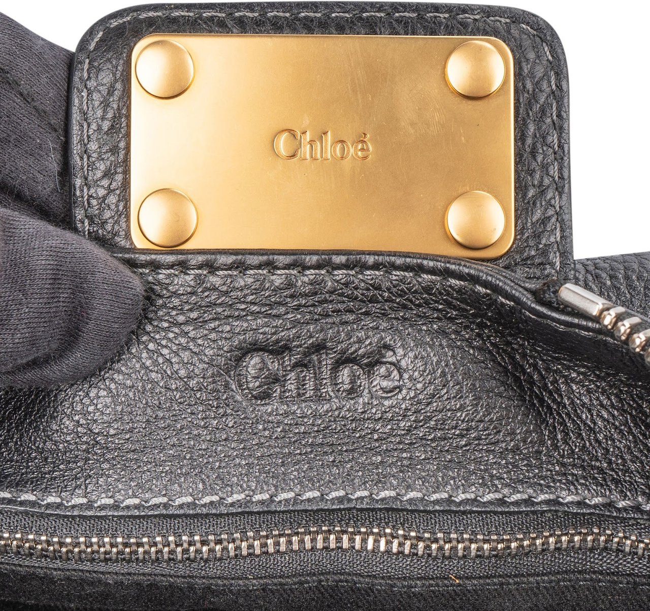 Chloé Chloé Pebbled Leather Studded Paddington Satchel Handbag Zwart
