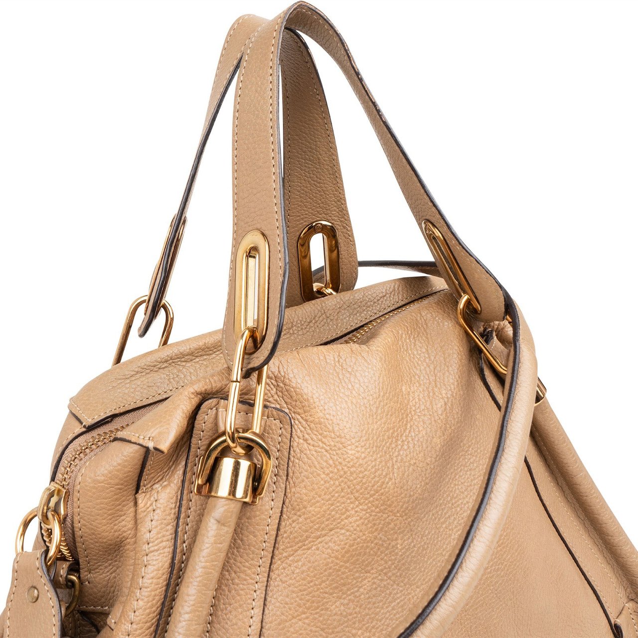 Chloé Grained Calfskin Paraty Shoulder Handbag Beige