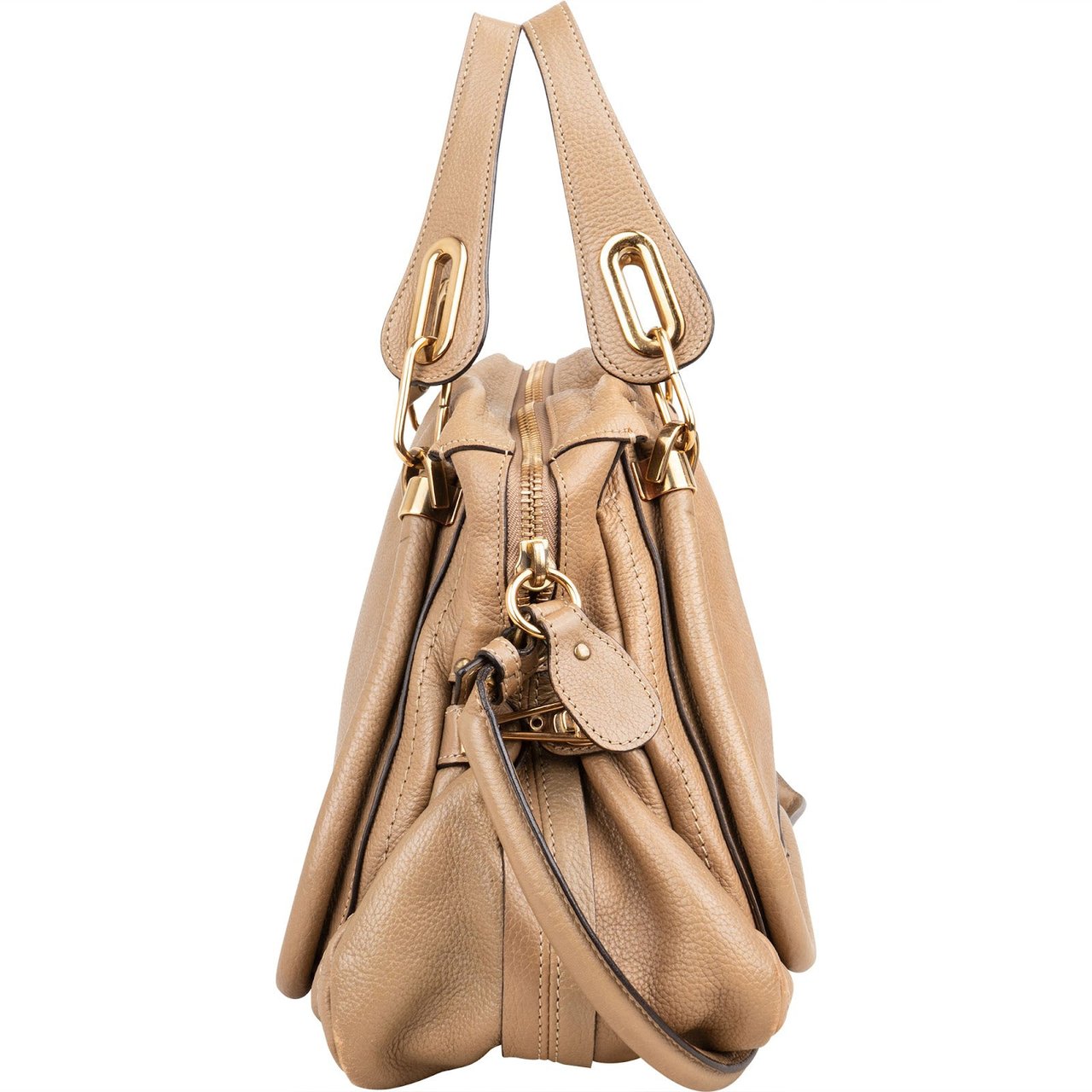 Chloé Grained Calfskin Paraty Shoulder Handbag Beige