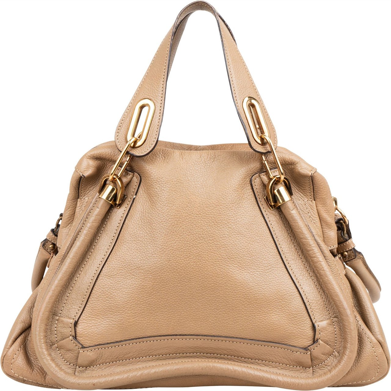 Chloé Grained Calfskin Paraty Shoulder Handbag Beige