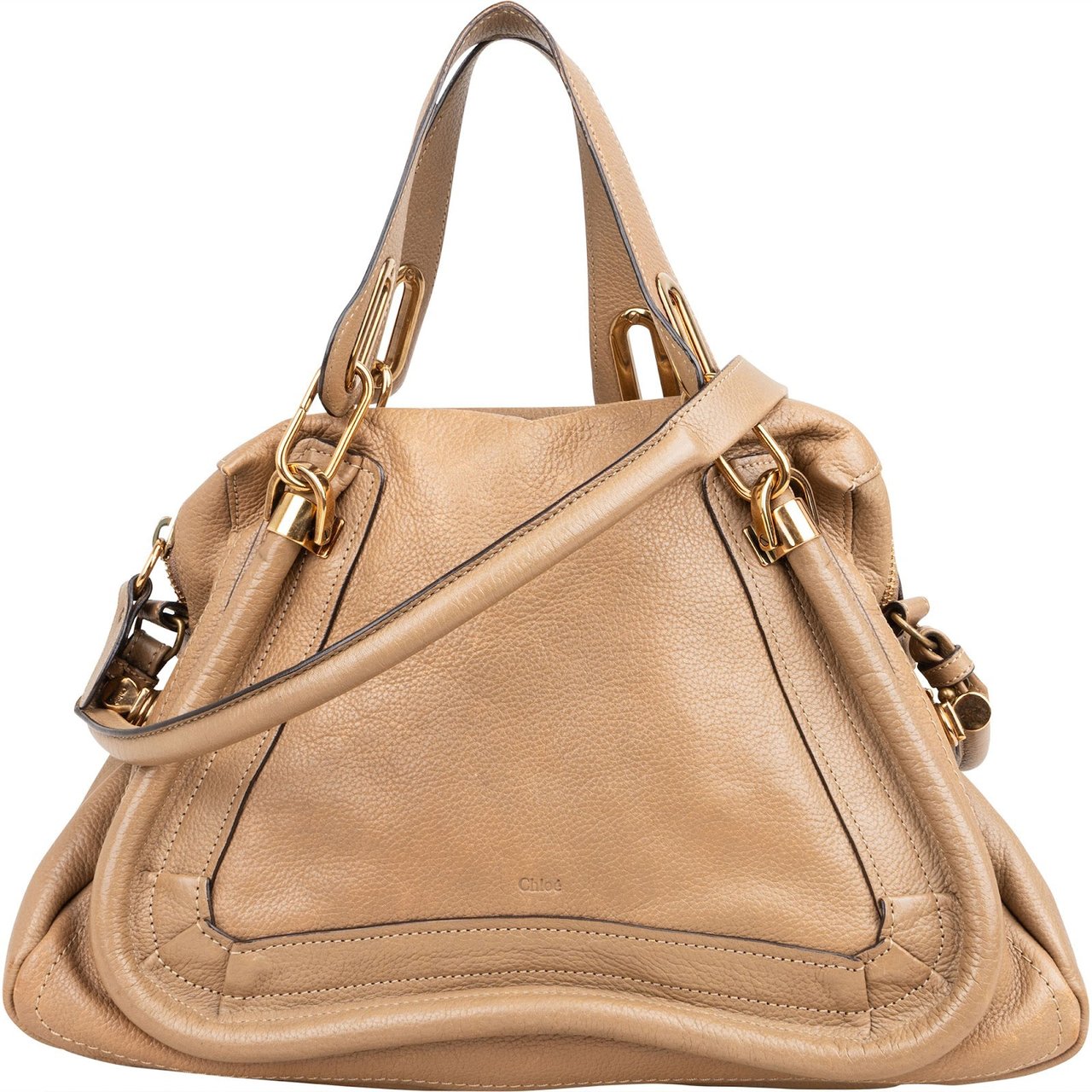 Chloé Grained Calfskin Paraty Shoulder Handbag Beige
