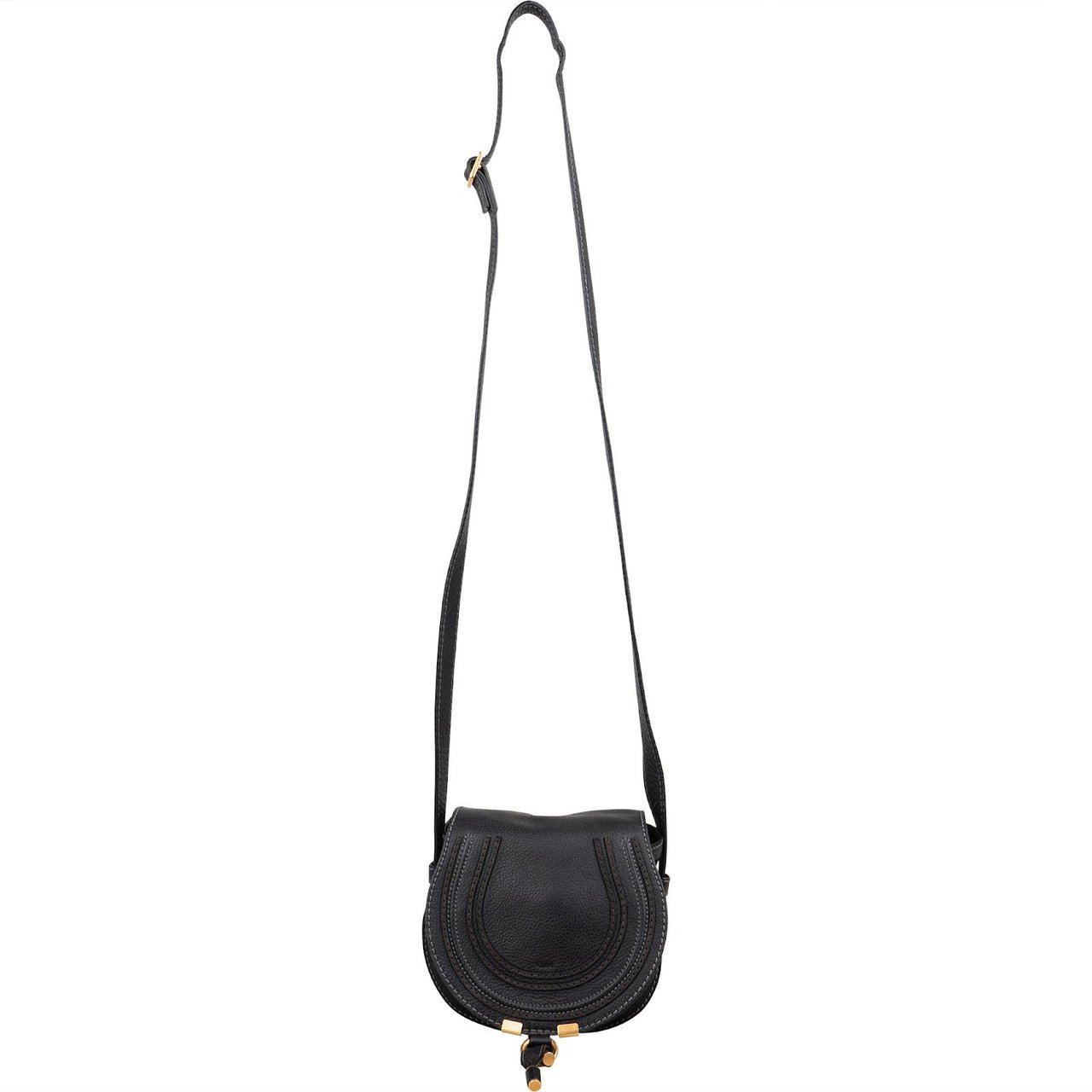 Chloé Chloé Grained Calfskin Small Marcie Saddle Crossbody Bag Zwart