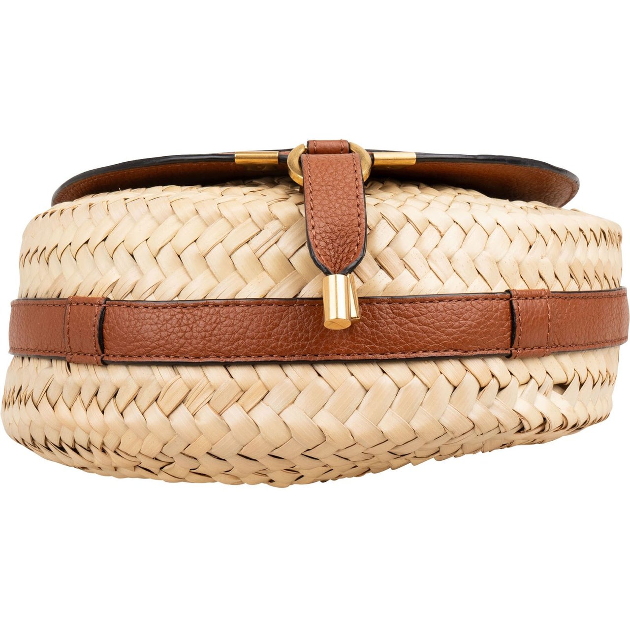 Chloé Grained Calfskin Raffia Marcie Saddle Crossbody Bag Bruin
