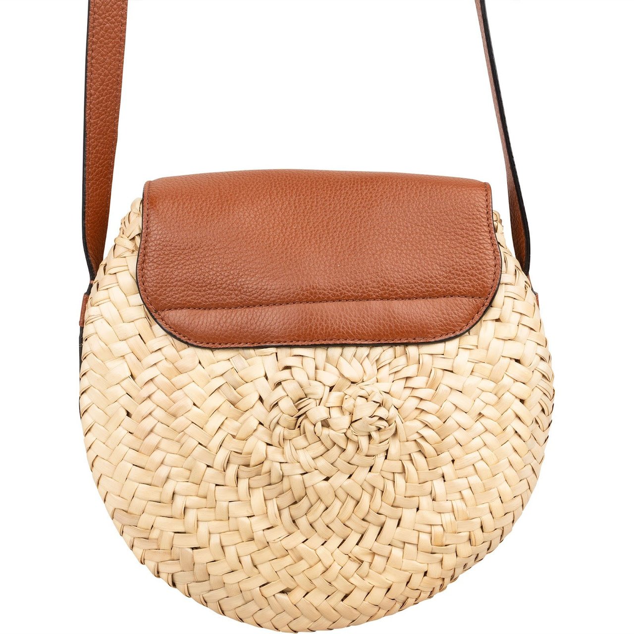 Chloé Grained Calfskin Raffia Marcie Saddle Crossbody Bag Bruin