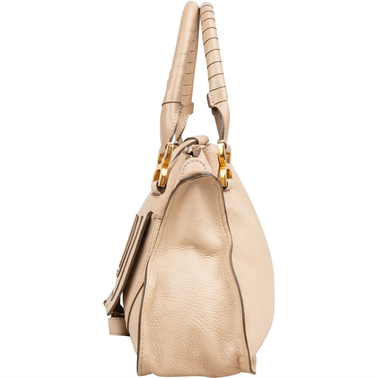 Chloé Grained Leather Marcie Satchel Handbag Beige