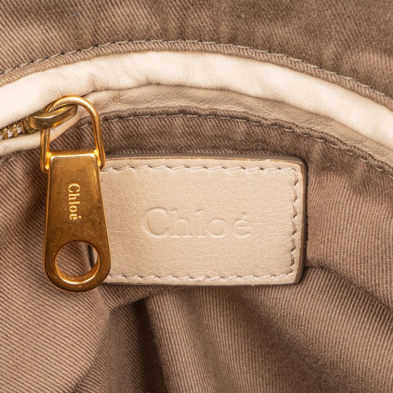 Chloé Grained Leather Marcie Satchel Handbag Beige