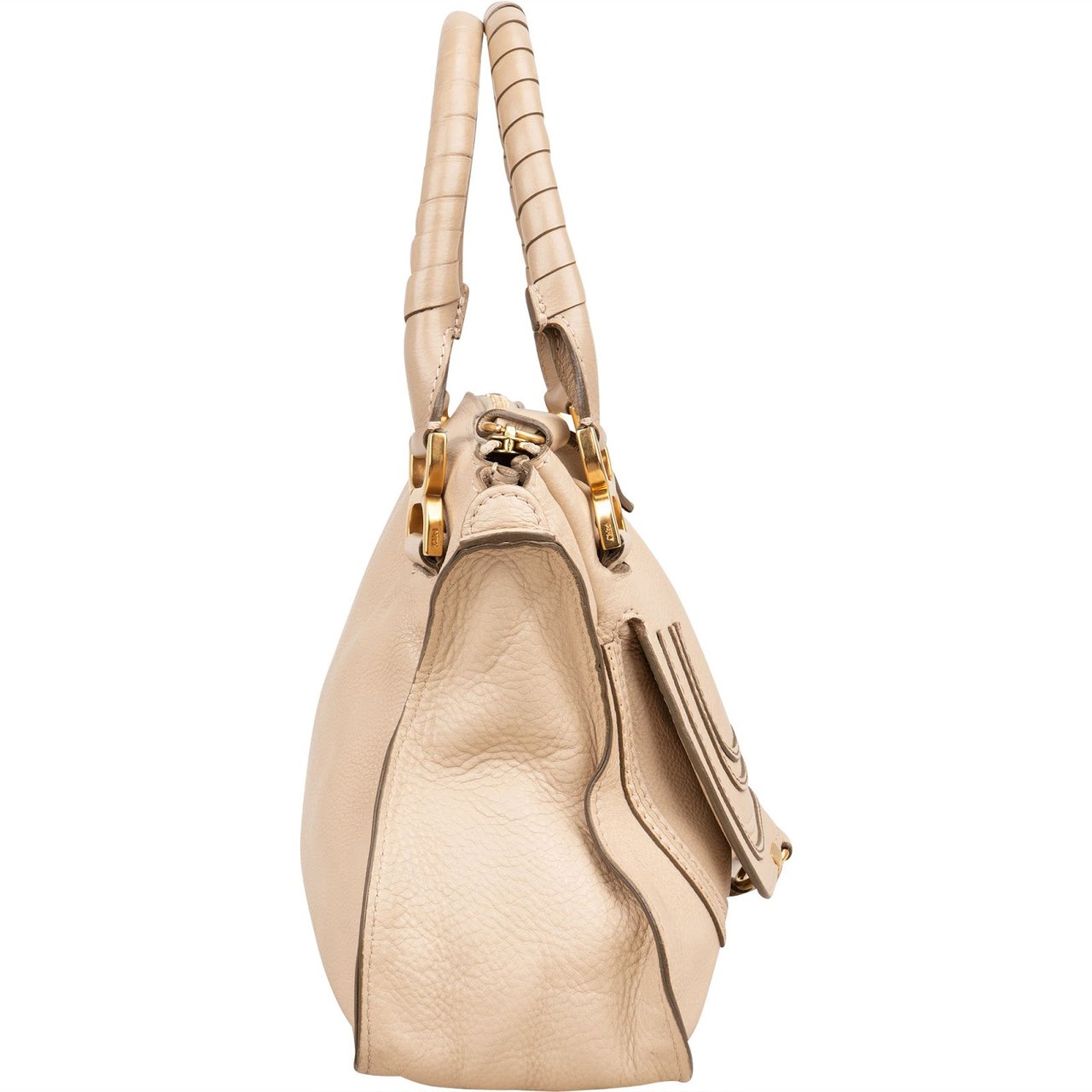 Chloé Grained Leather Marcie Satchel Handbag Beige