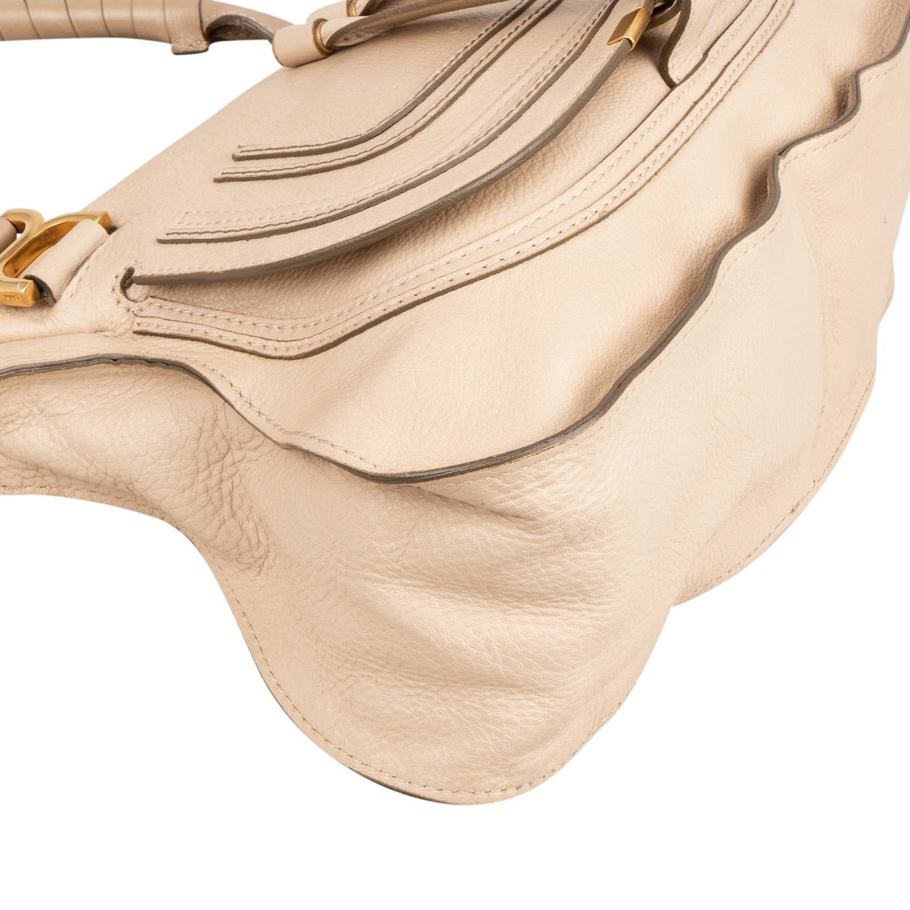 Chloé Grained Leather Marcie Satchel Handbag Beige