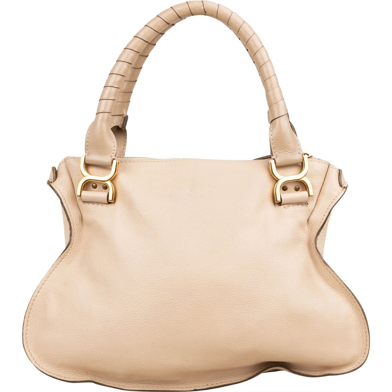 Chloé Grained Leather Marcie Satchel Handbag Beige