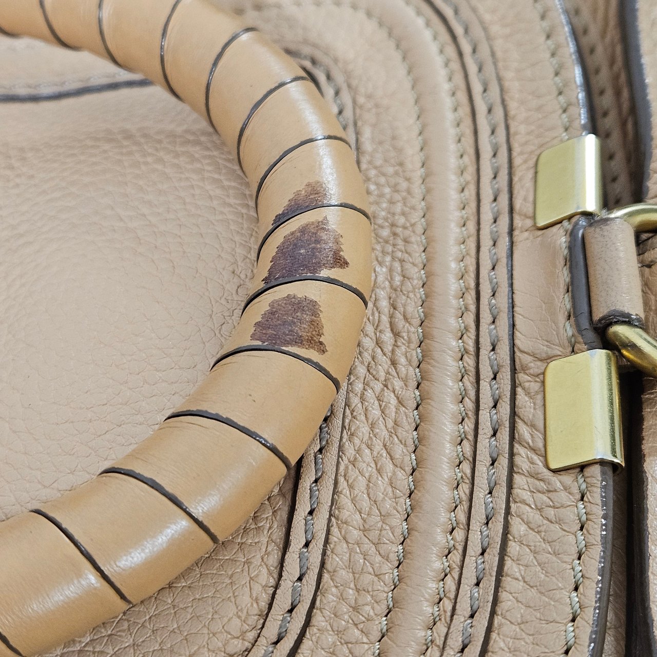 Chloé Grained Leather Marcie Mini Handbag Beige