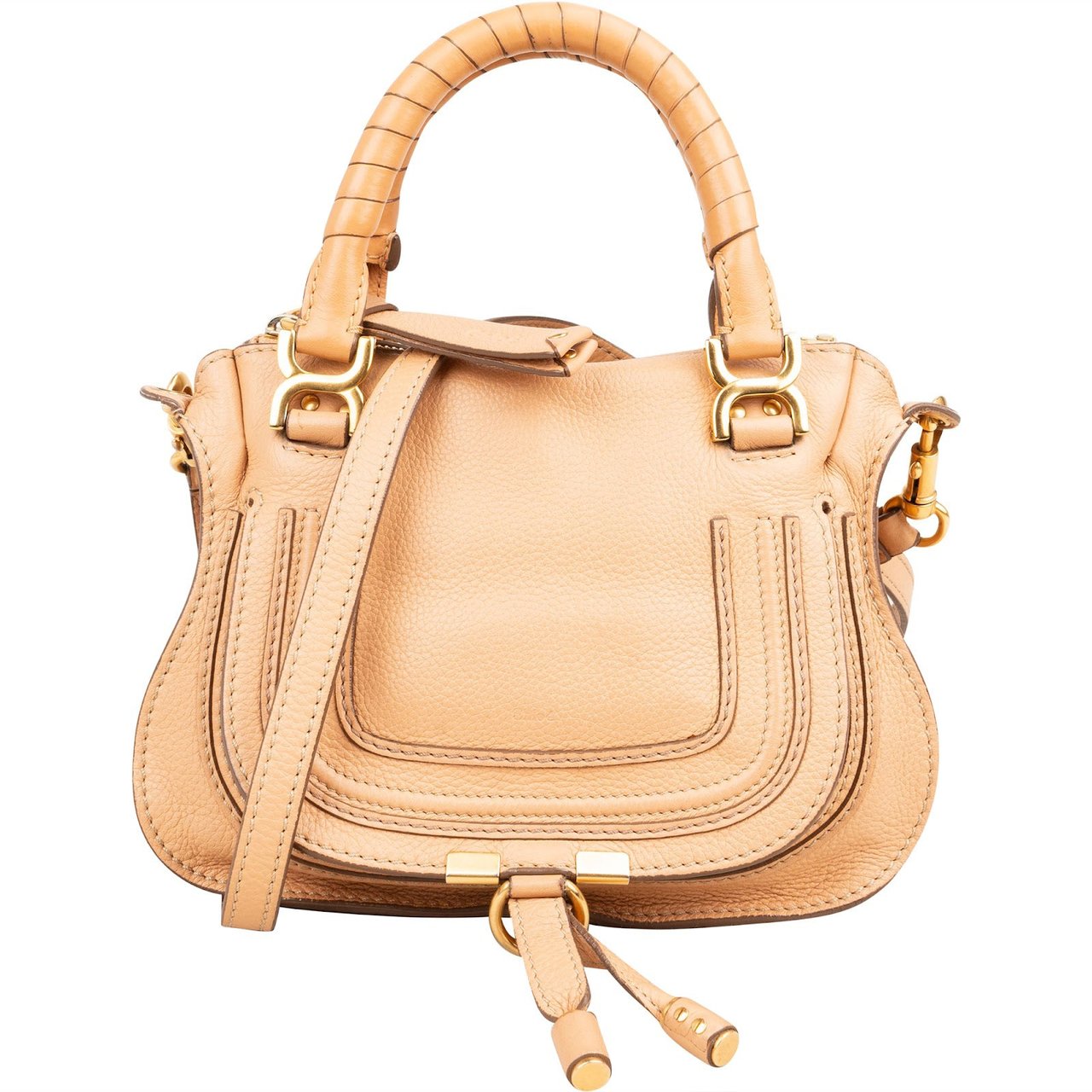 Chloé Grained Leather Marcie Mini Handbag Beige