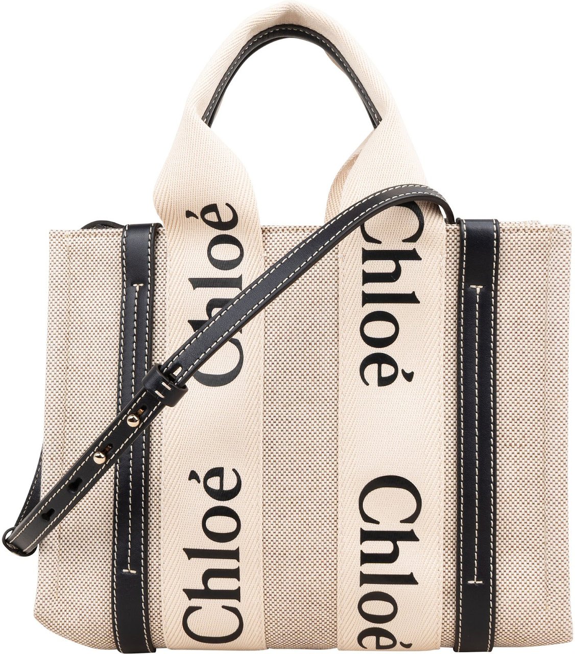 Chloé Canvas Small Woody Tote Handbag Beige