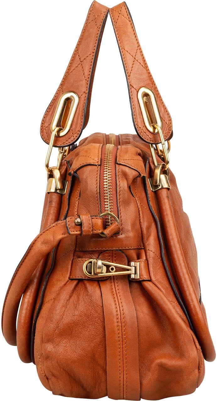Chloé Stitching Leather Paraty Handbag Bruin