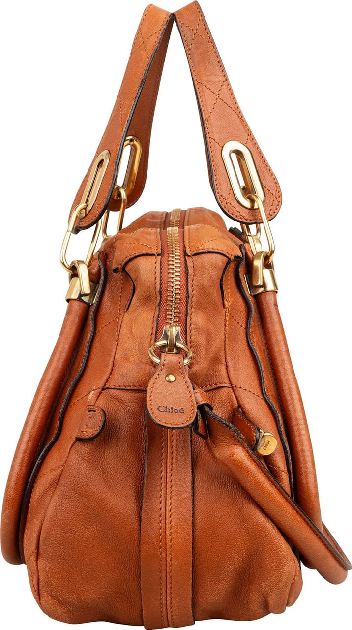 Chloé Stitching Leather Paraty Handbag Bruin