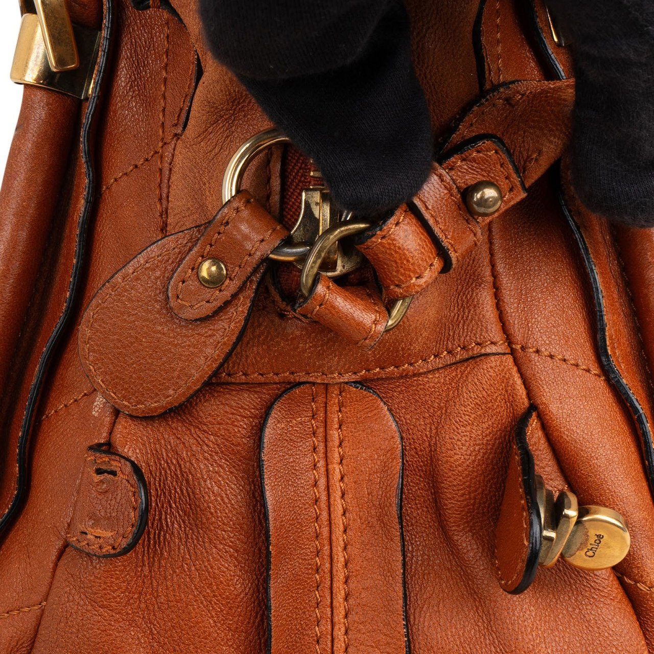 Chloé Stitching Leather Paraty Handbag Bruin