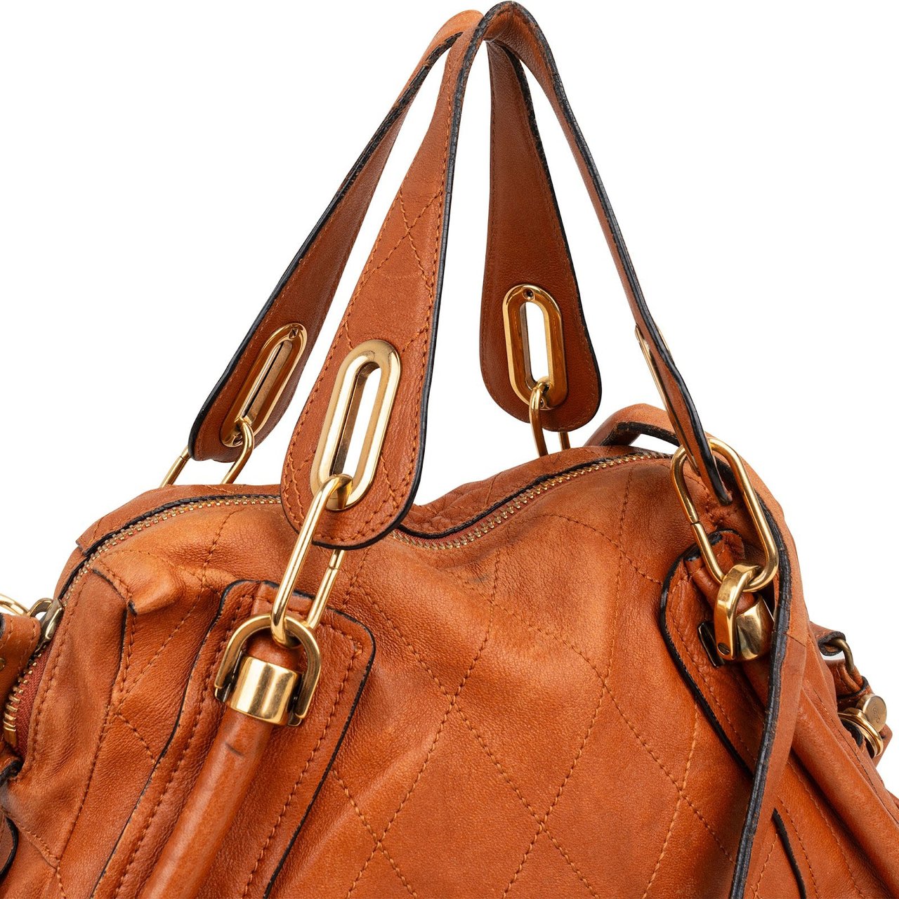 Chloé Stitching Leather Paraty Handbag Bruin