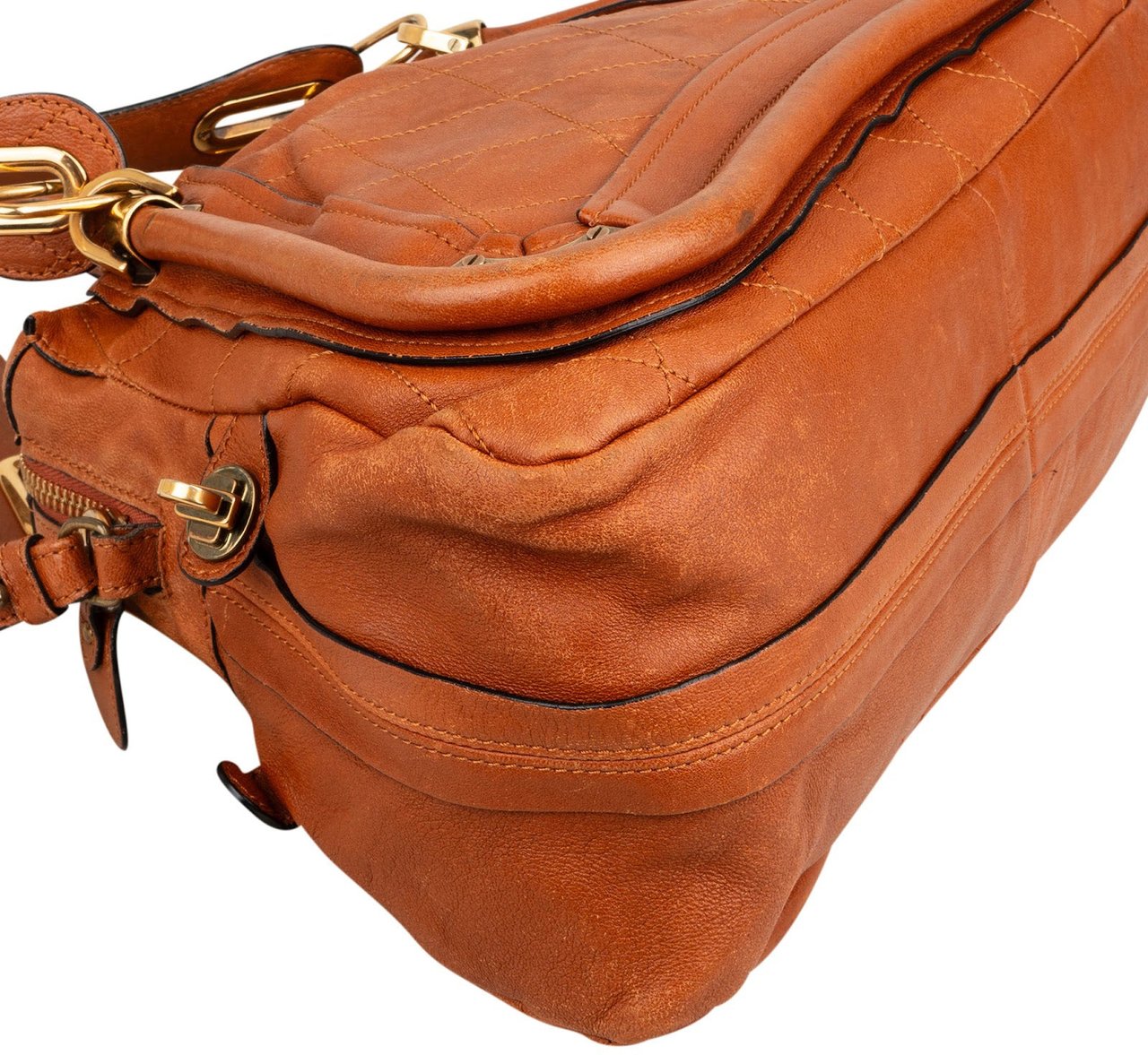 Chloé Stitching Leather Paraty Handbag Bruin