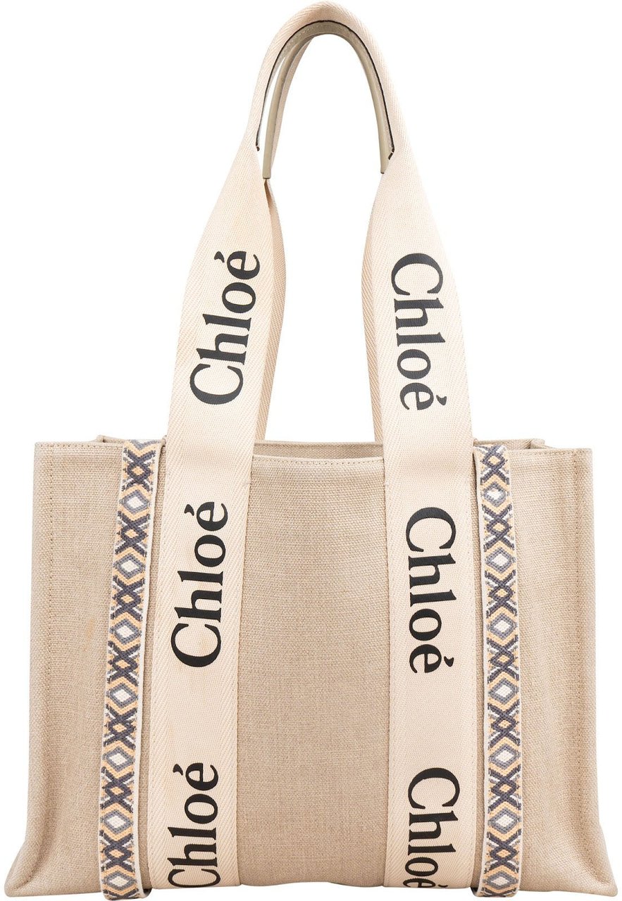 Chloé Canvas Medium Woody Medium Shoulder Bag Beige