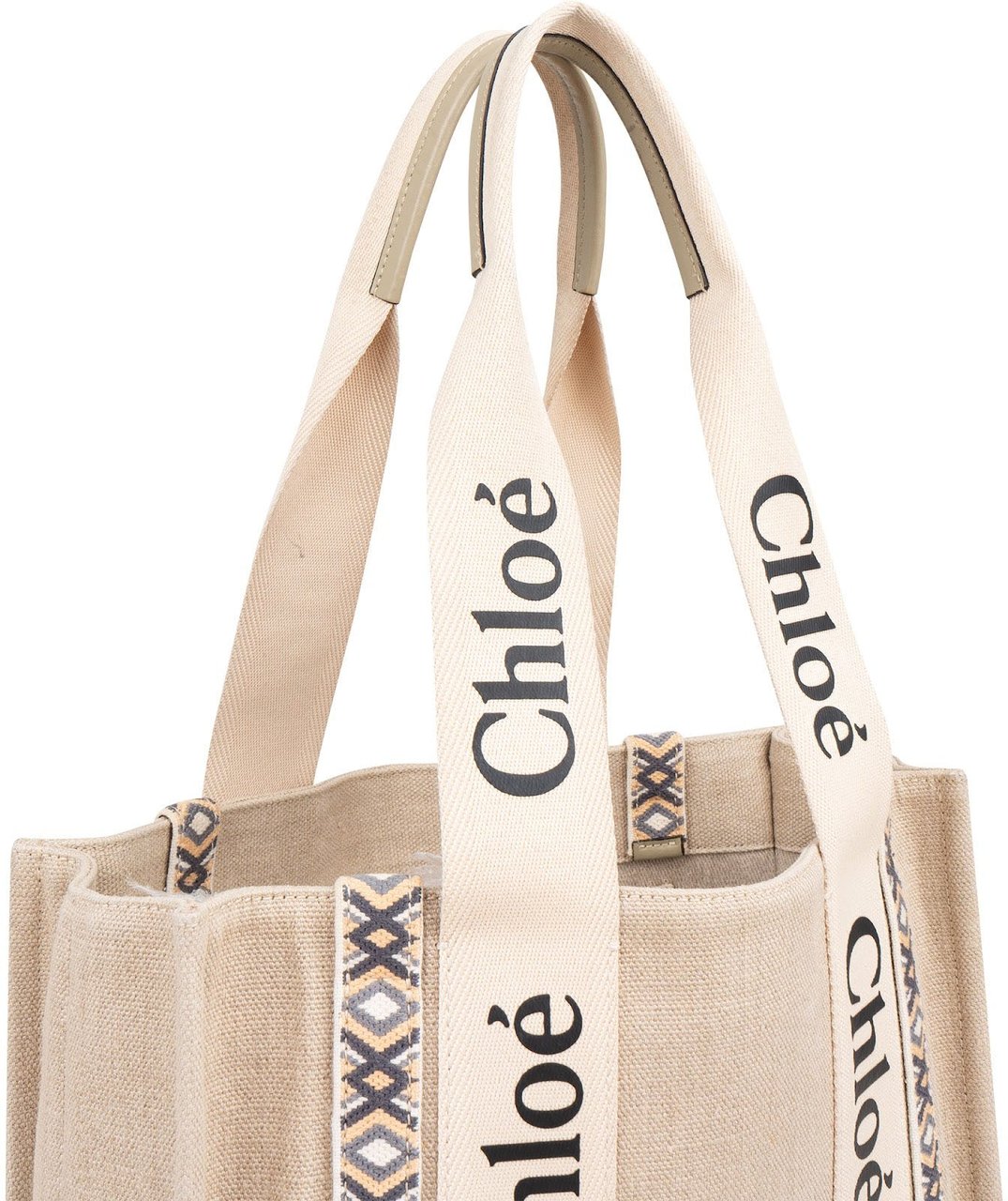 Chloé Canvas Medium Woody Medium Shoulder Bag Beige