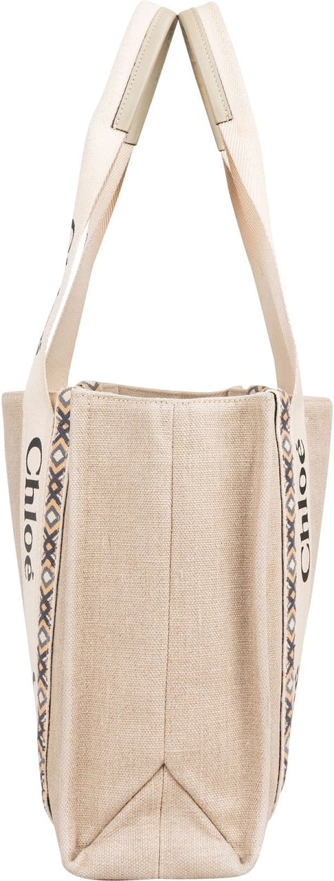 Chloé Canvas Medium Woody Medium Shoulder Bag Beige