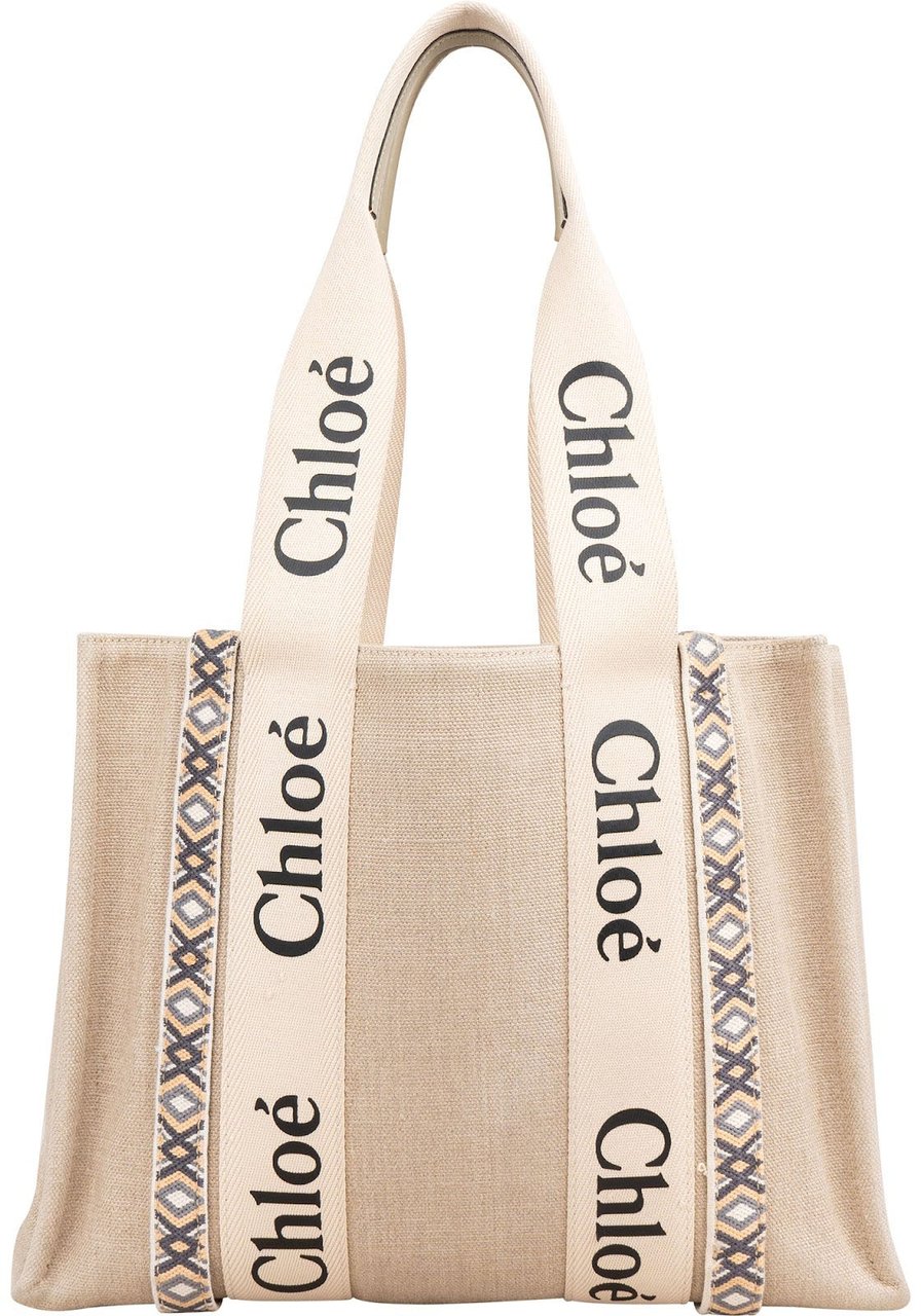 Chloé Canvas Medium Woody Medium Shoulder Bag Beige