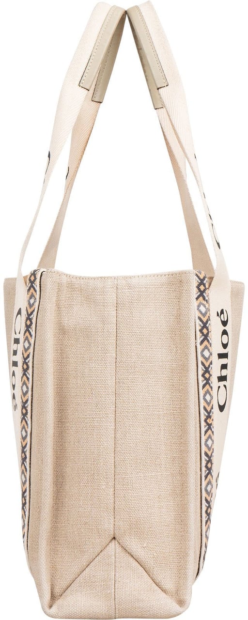 Chloé Canvas Medium Woody Medium Shoulder Bag Beige