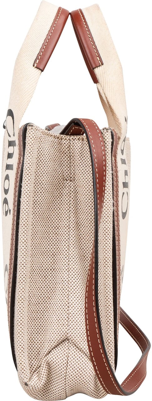 Chloé Canvas Small Woody Tote Handbag Beige